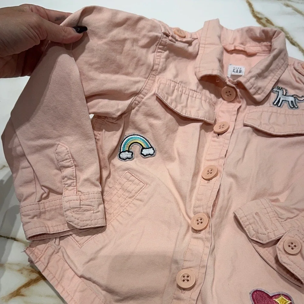 Gap Kids Light Pink Jean Jacket with Fun Patches